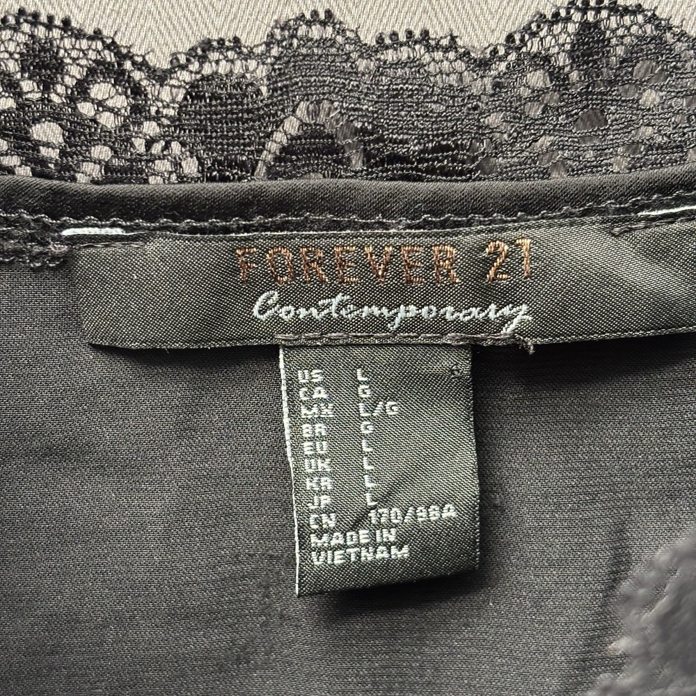 Forever 21 Black Lace Trim Y2K Satin Cami Top Whimsigoth Fairy Grunge - Picture 4 of 9